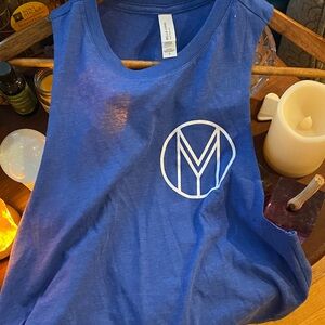 Metta “May you be happy” Bella Canvas Blue Tank Top size small